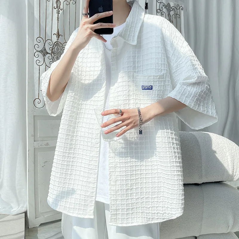 

Мужская летняя белая рубашка большого размера с высококачественным дизайном, драпировкой и роскошной вискозной тканью.