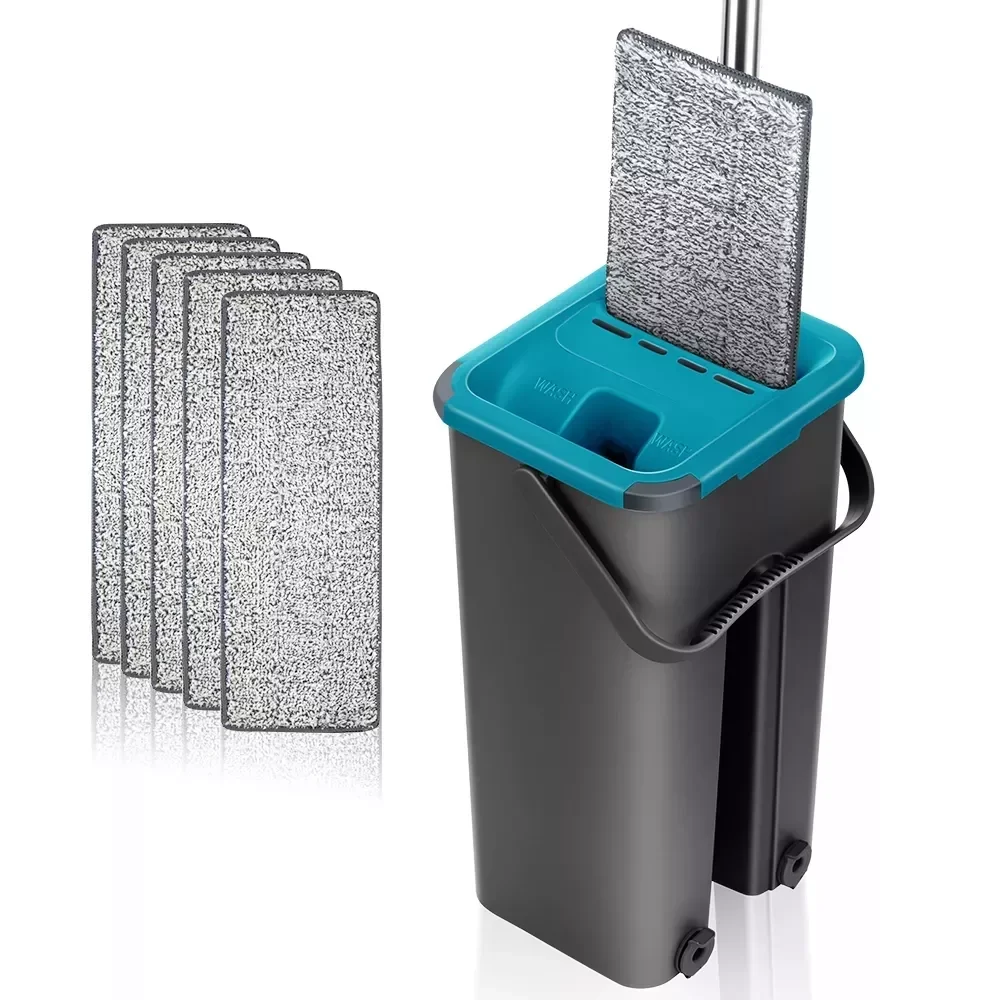

NEW2023 Magic Microfiber Cleaning Mops Free Hand With Bucket Flat Squeeze Flexible Automatic Home Kitchen Floor Cleaner