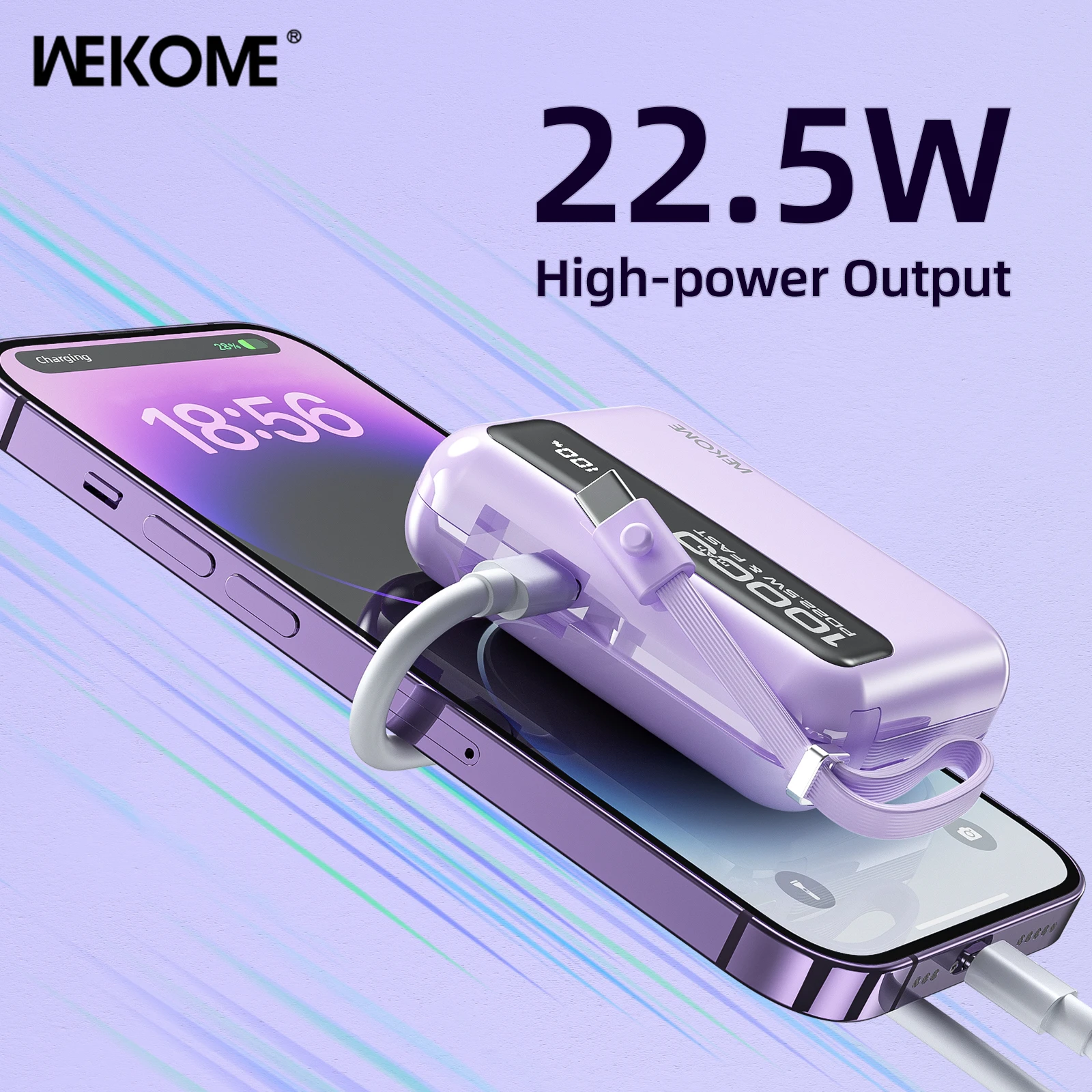 

Внешний аккумулятор WEKOME на 10000 мА · ч со встроенным кабелем и поддержкой быстрой зарядки