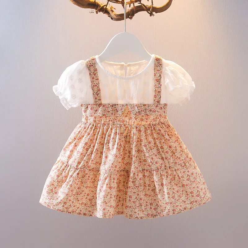 

Korean Version Newborn Baby Girls Dress Splicing Floral Dress A-line Dresses Infant Summer New Fashion Dress
