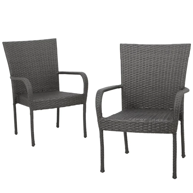 

Noble House Outdoor Dining Chair - Wicker - Set of 2 - Has Arms - Gray balcony furniture patio furniture