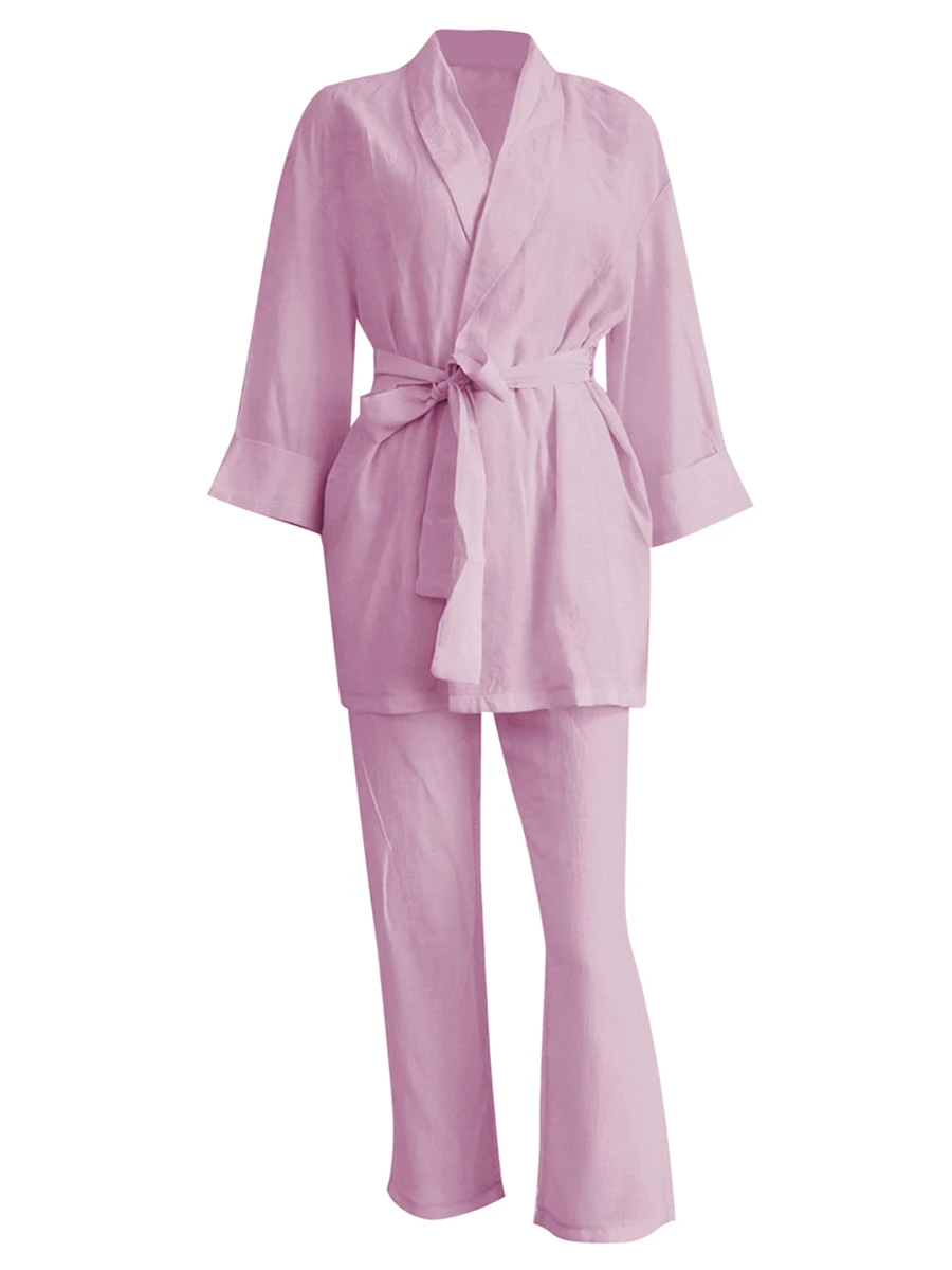 

Elegant and Comfortable Women s 2 Piece Set Stylish Long Sleeve Blouse with Button Down Detail and High Waist Wide Leg Pants