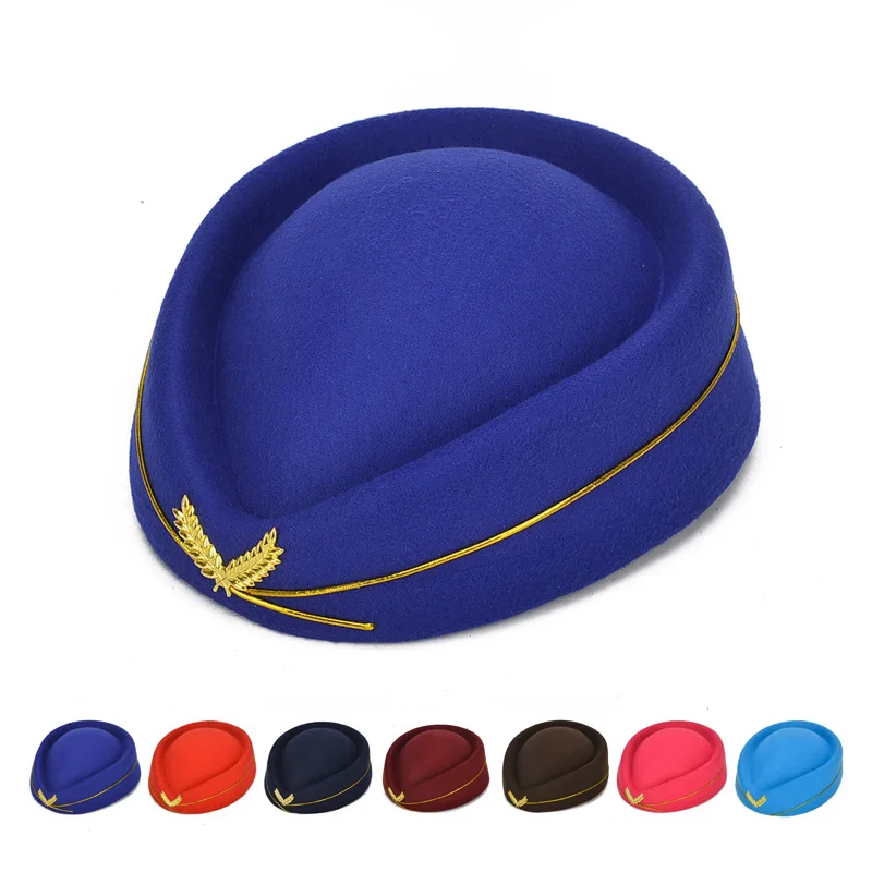 

Beret Hat French Style Beanie Hats Ladies Air Stewardess Hat Woolen Flight Attendant Hat Stewardess Cap for Costume Cosplay
