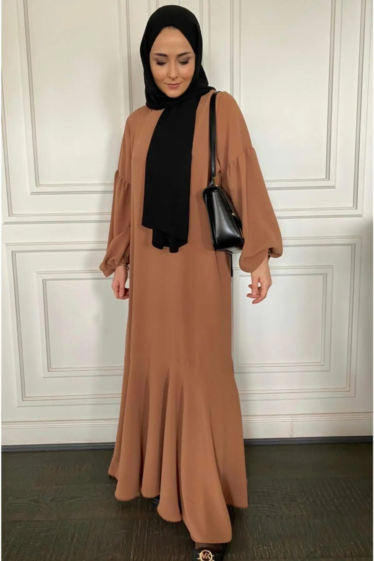 

Flywheel Brown Button Dress Fashion Muslim Women Hijab Dress