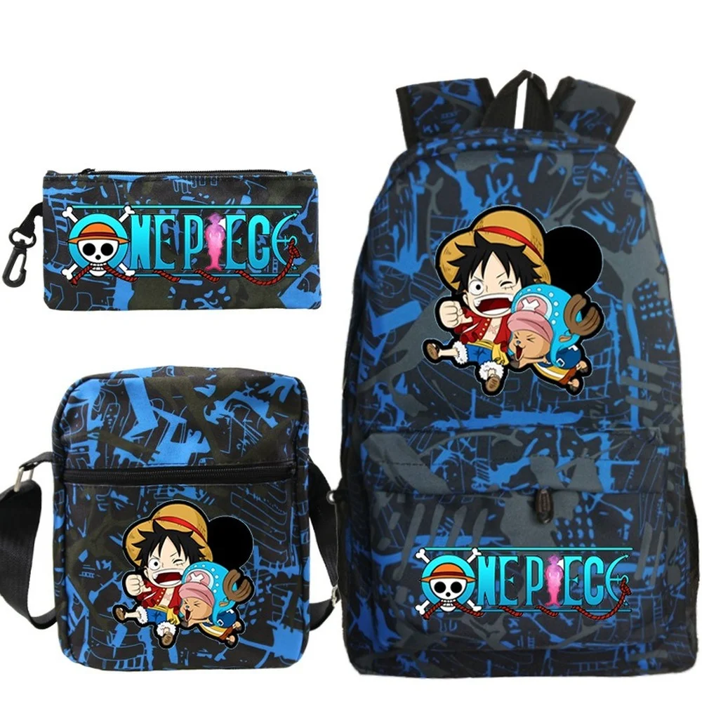 

Cartoon Anime ONE PIECE Backpack Printing Fashion Large Capacity Three-piece School Bag Shoulder Bag Pencil Bag