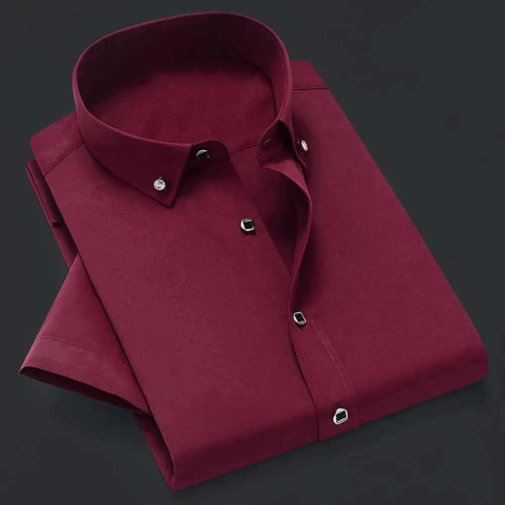 

Men Business Shirt Anti-iron Great Stitching Short Sleeve Anti-wrinkle Formal Top Business Shirt for Business Situation