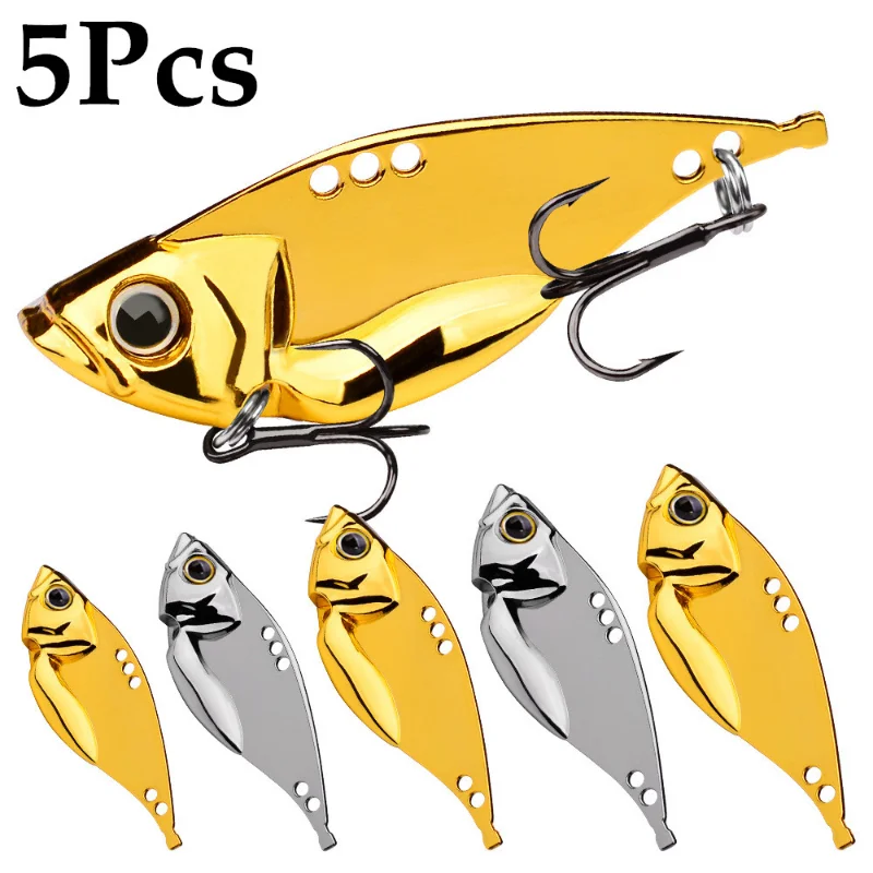 

5Pcs Metal VIB Lures 5/7/10/15/20g Vibrations Spoon Lure Fishing Bait Bass Artificial Hard Bait Cicada Lure VIB Bait 3D Eyes