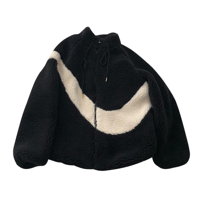 Women's Boyfriend Style Striped Pattern Coats Winter Thick Warm Loose Woolen Coat 2023 Faux Fur Jackets Female Casual Outerwear