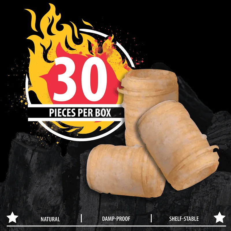 

"30 Count Box of Natural Hardwood Lump Charcoal Fogostarters - Quick Lighting Fire Starters"