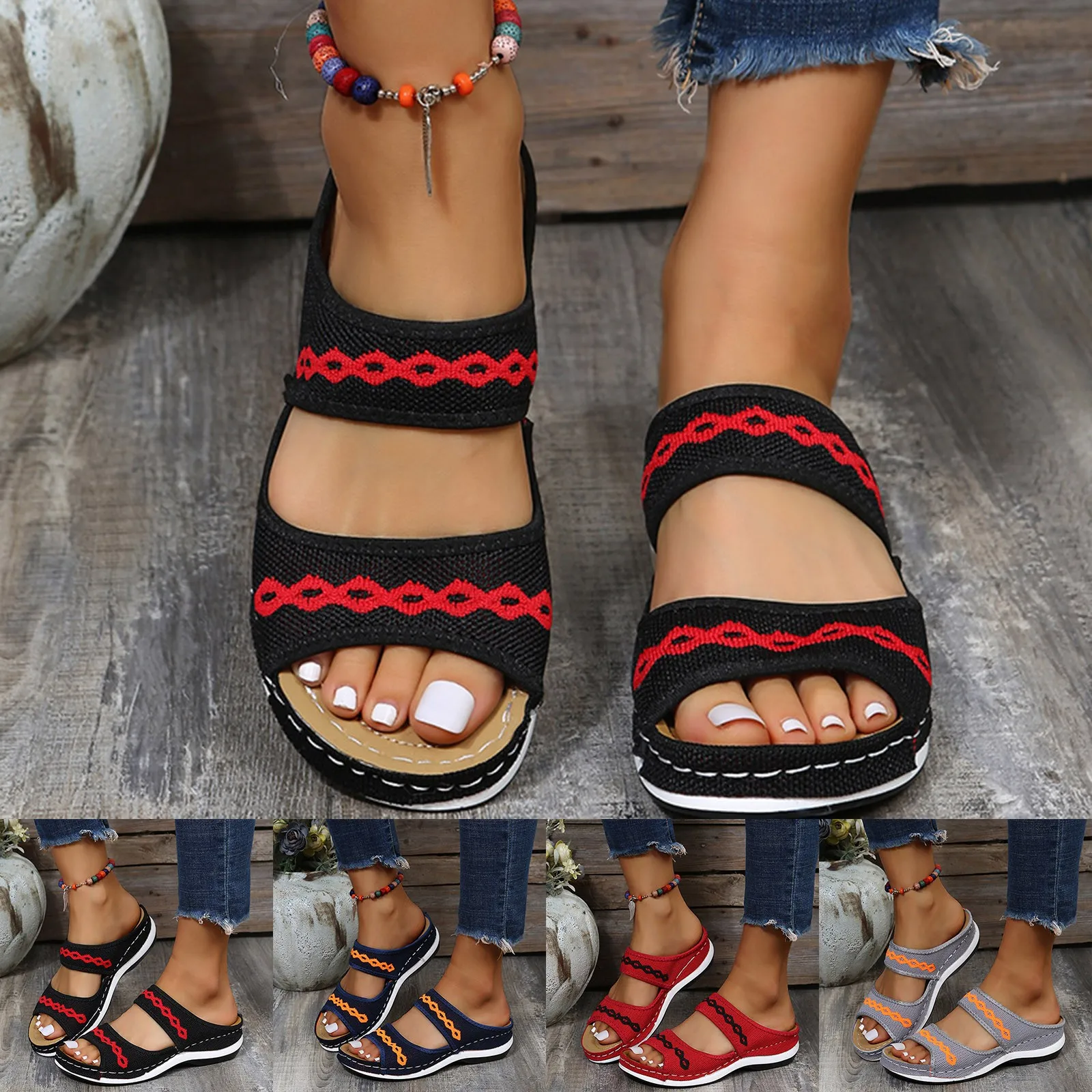 

Сандалии женские на плоской подошве, повседневные босоножки с широкой подошвой, дышащие, размеры 9, разные цвета