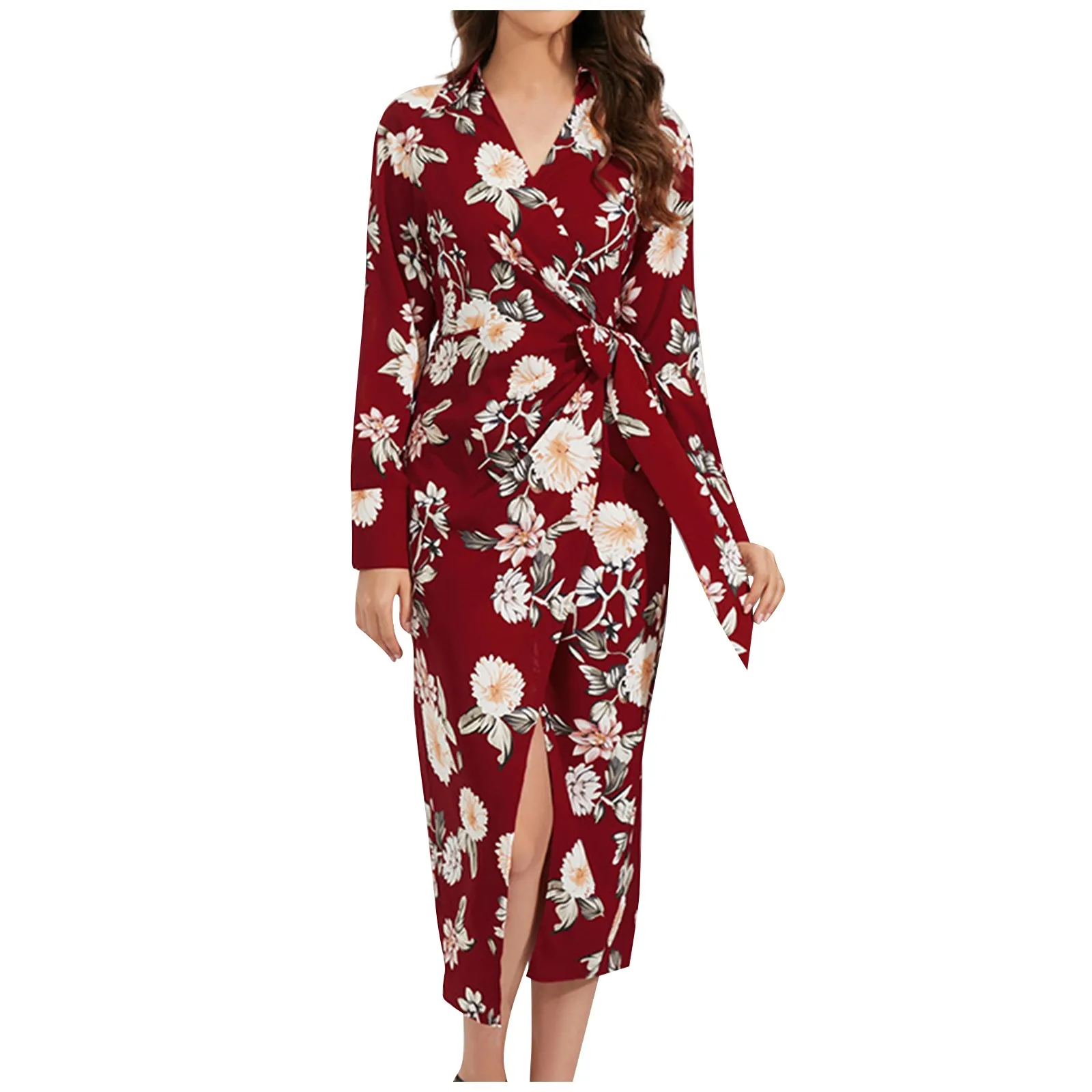 

Women'S Pleated Long Sleeve Floral Dress For Women 2023 French Style Vintage Slim Sleeveless Midi Dress Fashion Ruffle Trumpet