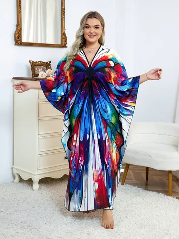 Женское платье-кафтан с принтом бабочки, Q1634