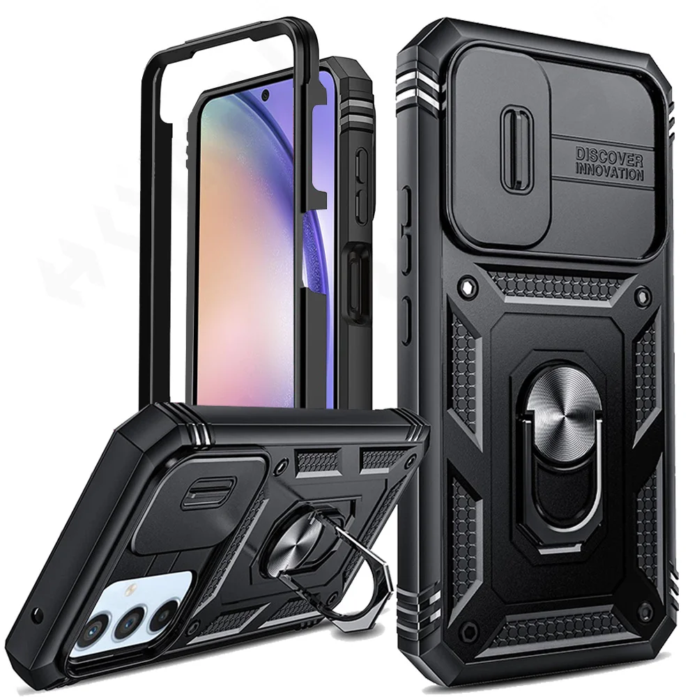 

Case For Samsung S23 S22 S21 FE Ultra Plus A54 A14 A52 4G 5G Heavy Duty with Camera 360 Degree Rotate Kickstand Shockproof Cover