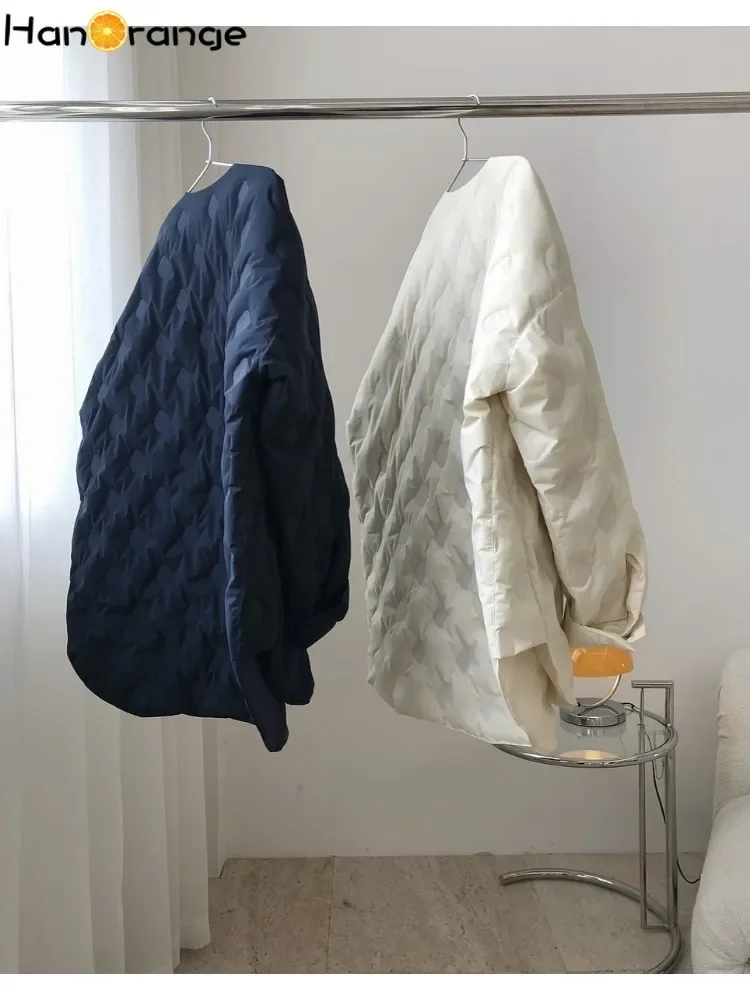 HanOrange 2024 зимняя рубашка с рельефным силуэтом и круглым вырезом парки женская