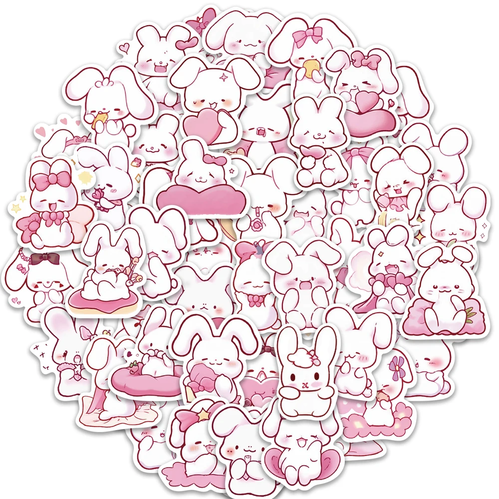 

10/25/50PCS Pink Rabbit Stickers DIY Adhensive Diary Stationery Decorative Stick Label decal Sticker