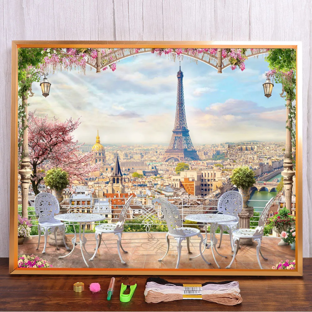 Водорастворимый холст с принтом пейзажа Города Парижа 11CT полный комплект для