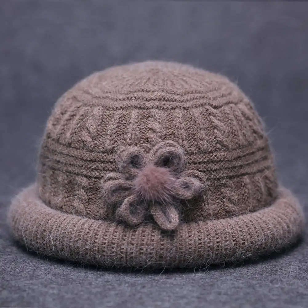 Winter Cap Trendy Cozy Round Dome Winter Retro Flower Decor Elderly People Basin Hat for Outdoor  Warm Hat  Knitting Hat