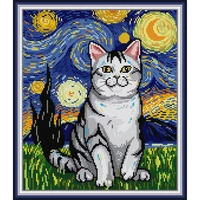 everlasting love starry night cat chinese cross stitch kits ecological cotton 11 14ct printed easy for beginners home decoration