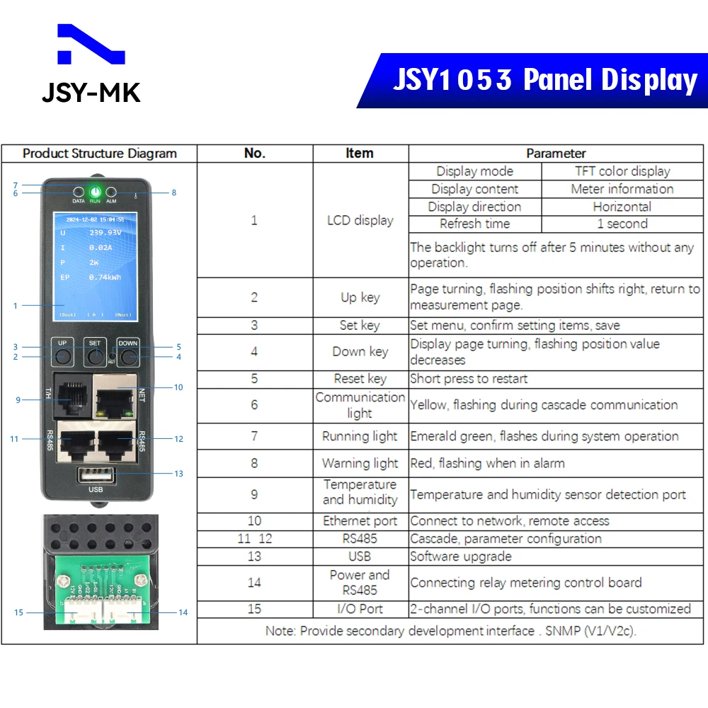 Фото JSY1053 Однофазный интеллектуальный IP-измеритель PDU с портами температуры и влажности 63A 220 В Ethernet RS485 №3