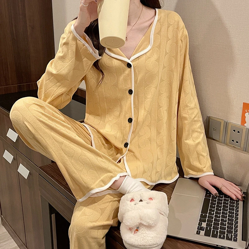 Milk Silk Pajamas Women's Suit Ladies Thin Two-piece Long-sleeved Pajamas Home Clothing Fashion Cute Student Pajamas Robe Sets