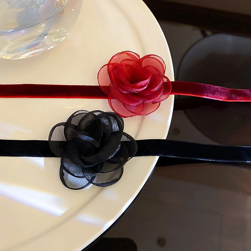 Модное ожерелье из органзы с цветком розы колье для женщин и девочек кружевной