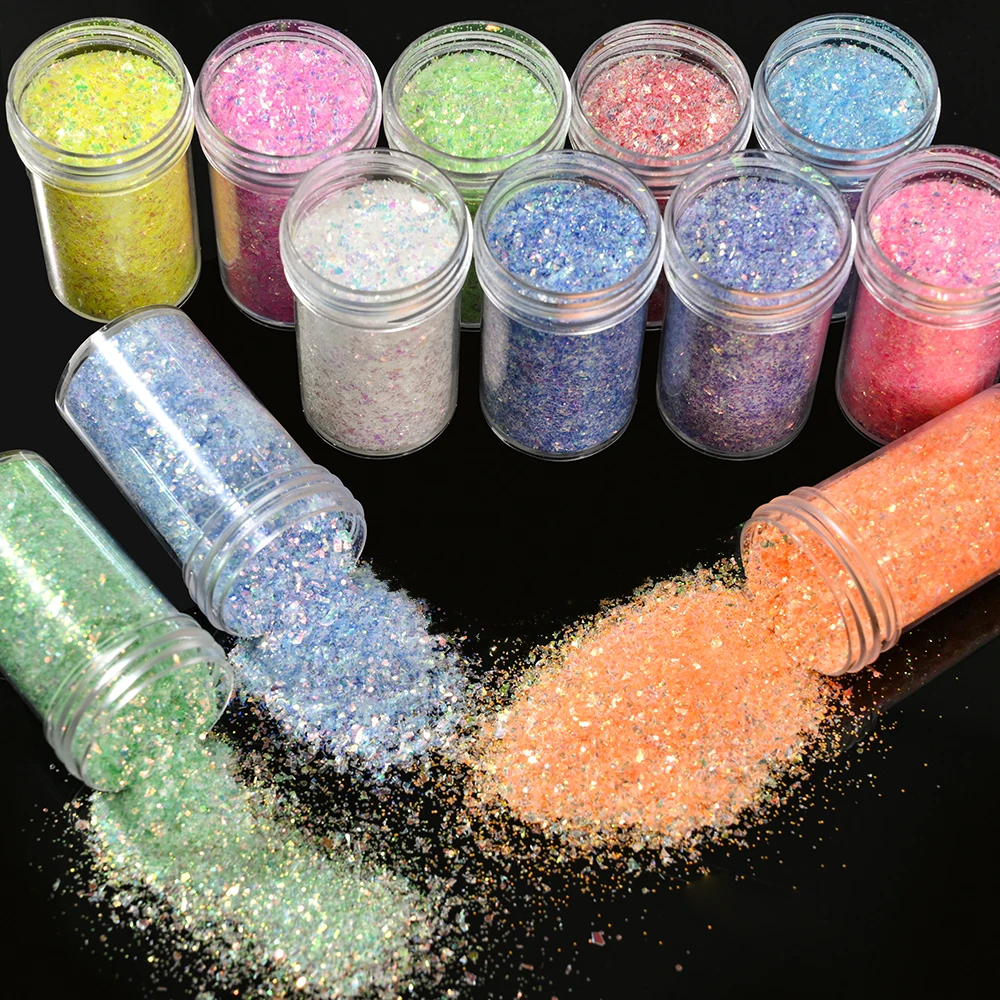 20 ml/pudło nieregularne płatki holograficzne Nail Art Opal Powder do profesjonalnego dekoracji manicure DIY Chunky Glitter Yuki Flakes Series