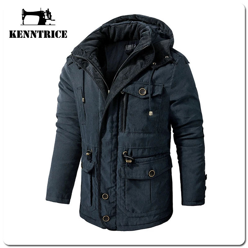 Kenntrice Thermal Parkas Jackets Large Size Classic Vintage Loose Cold Proof Fleece Hooded Snow Men'S Polar Fleece Big Yards
