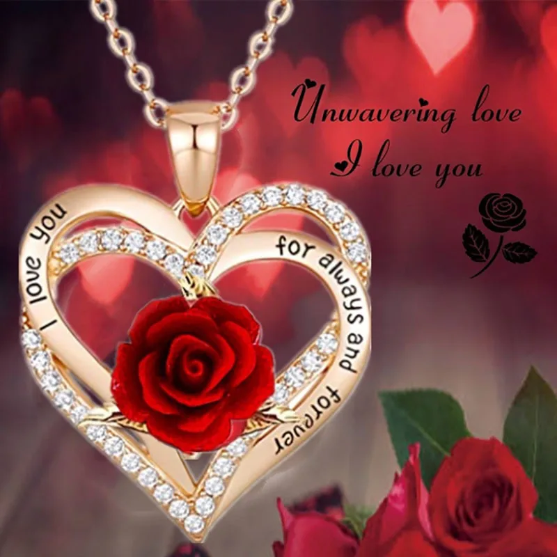

Fashion Income Rose Flower Pendant Necklace Anniversary Party Accessories Birthday Mother's Day Jewelry Gifts Mom Ladies Girls