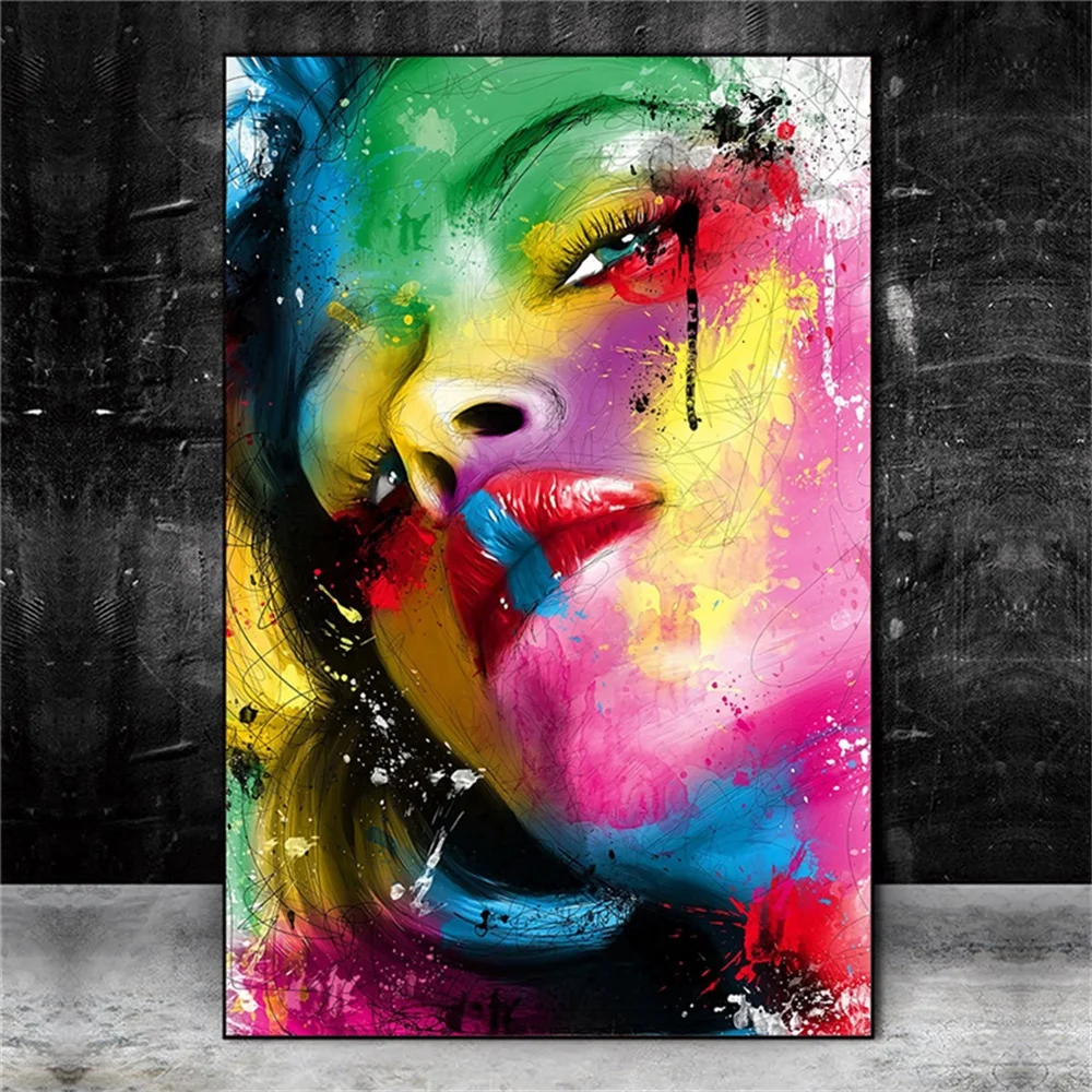 

Абстрактные сексуальные губы граффити художественные картины на холсте красочные постеры с лицом девушки и принты настенные картины для гостиной домашний декор