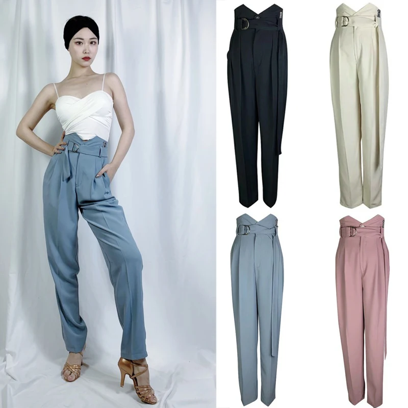 

Брюки женские для современных танцев, тренировочные штаны с завышенной талией для взрослых, штаны для латинских танцев по национальному стандарту, тренировочная одежда SL5880