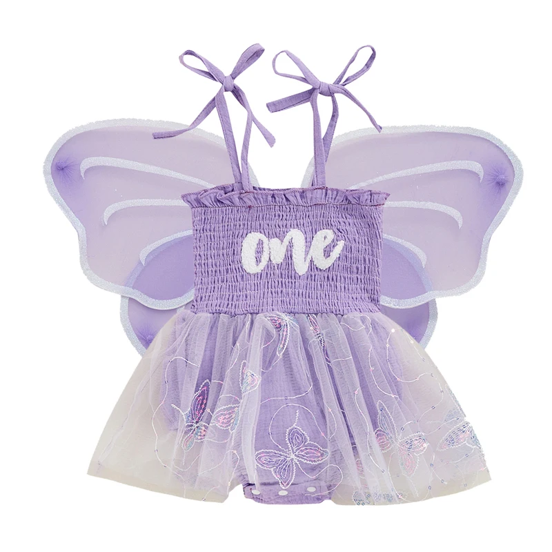 Одежда для новорожденных девочек платье с галстуком и крыльями бабочки летняя