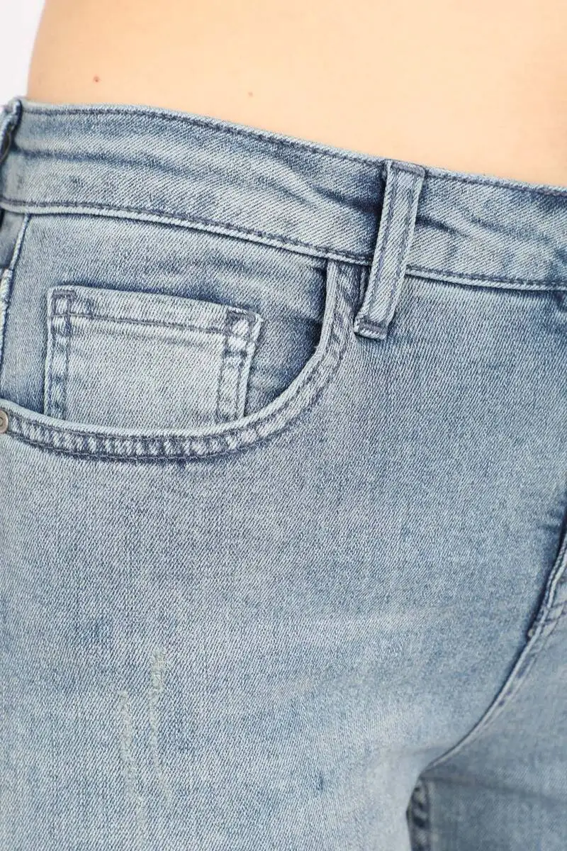 

Kadn Straight Orta Bel Jean Pantolon Mavi