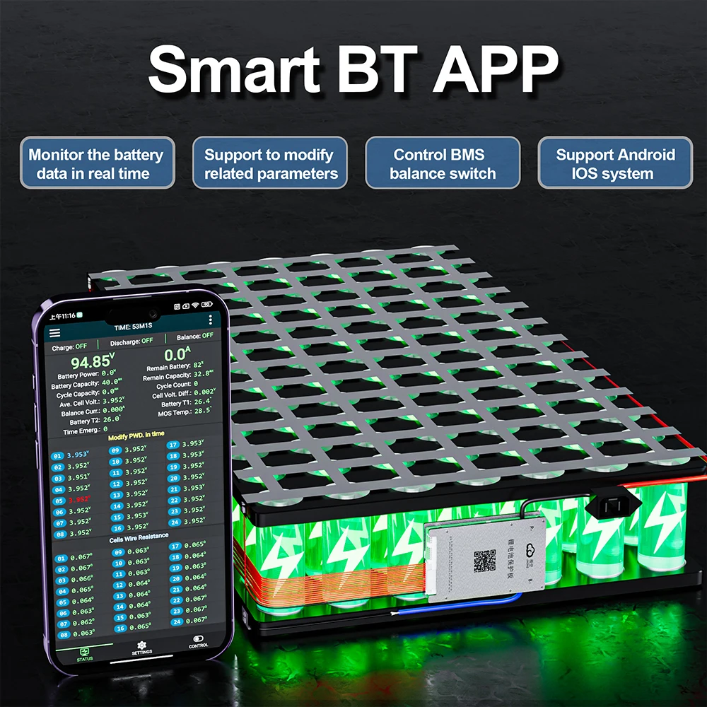 Аккумуляторная батарея Smart JIKONG BMS 4S 5S 6S 7S 8S 17S 20S 24S 12V 24V 48V Active 40A 60A 100A 200A 300A Lifepo4 Li-Ion Lto