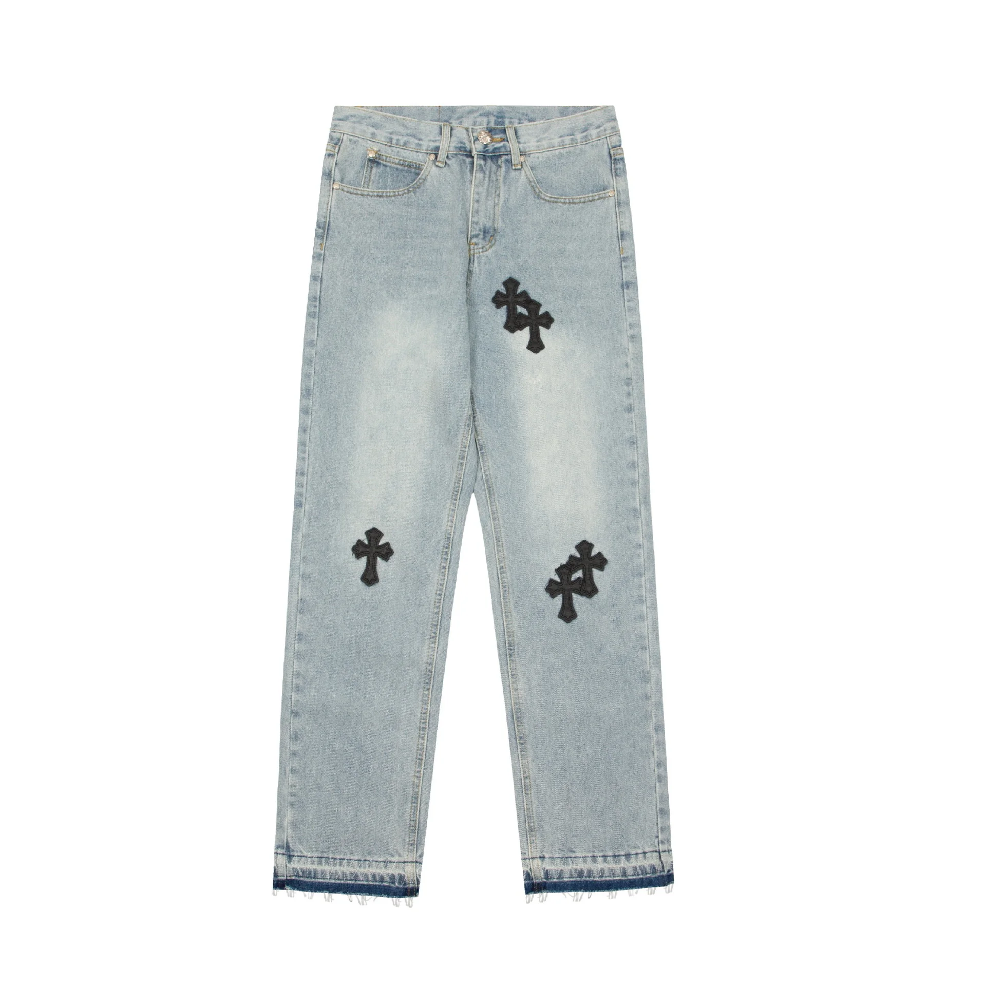 

Jeans Denim Y2k Mens Vintage High Street Cross Embroidery Hip Hop Tide Brand Straight Loose Wide-Leg Pants Hombre Ins Hot Sale