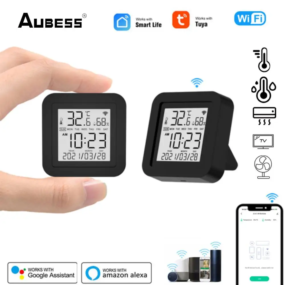 

Aubess Tuya WiFi 3 In 1 IR Universal Remote Controller+Temperature And Humidity LCD Screen Display Work With Alexa Google Home