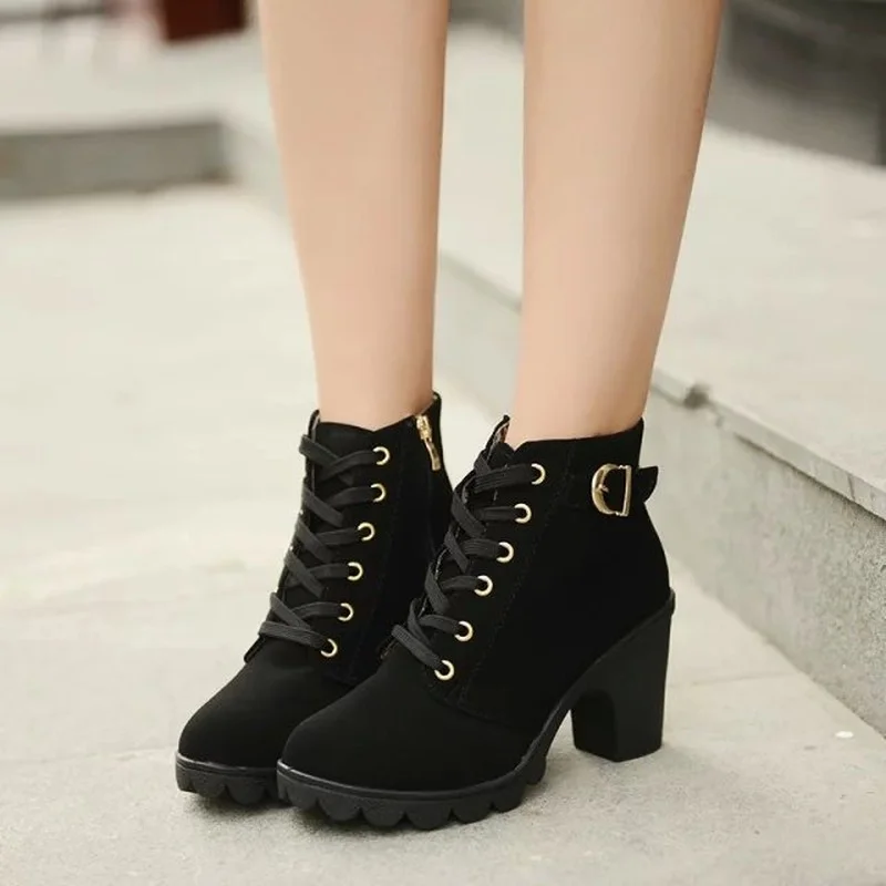 

Women Motorcycle Ankle Boots Genuine Leather Shoes Black Wedges 2022 Female Lace Up Platforms Classic Warm Snow Boot Botas Mujer