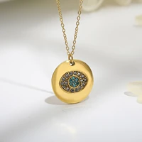stainless steel rhinestone eye pendant necklace for women fashion gold silver color round jewelry accessories