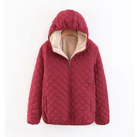 women autumn winter parkas coat jackets female lamb hooded plaid long sleeve warm winter jacket oversized red jacket lamb wool