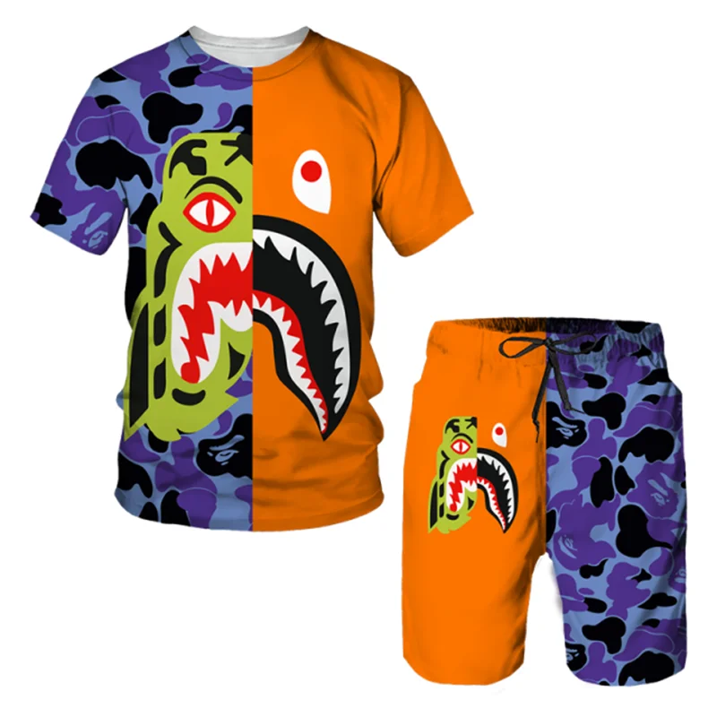 Мужской спортивный костюм одежда хип-хоп футболки шорты комплекты из двух