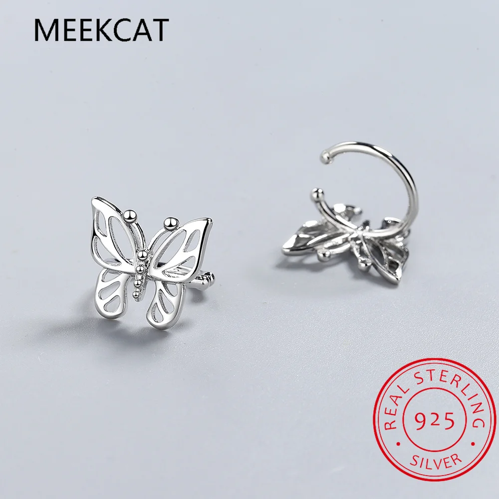 Женские серьги-каффы из серебра 925 пробы с милыми бабочками