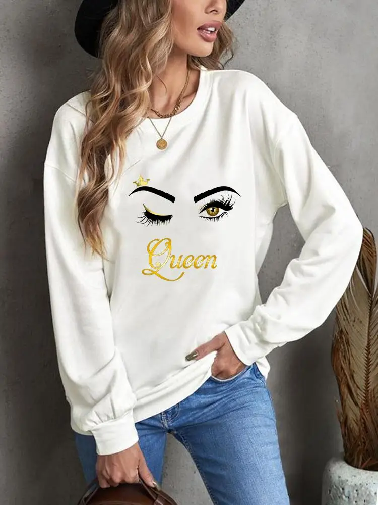 

Модные женские повседневные свитшоты с принтом ресниц, одежда для осени и весны 90-х, трендовая Милая одежда с графическим принтом, пуловеры