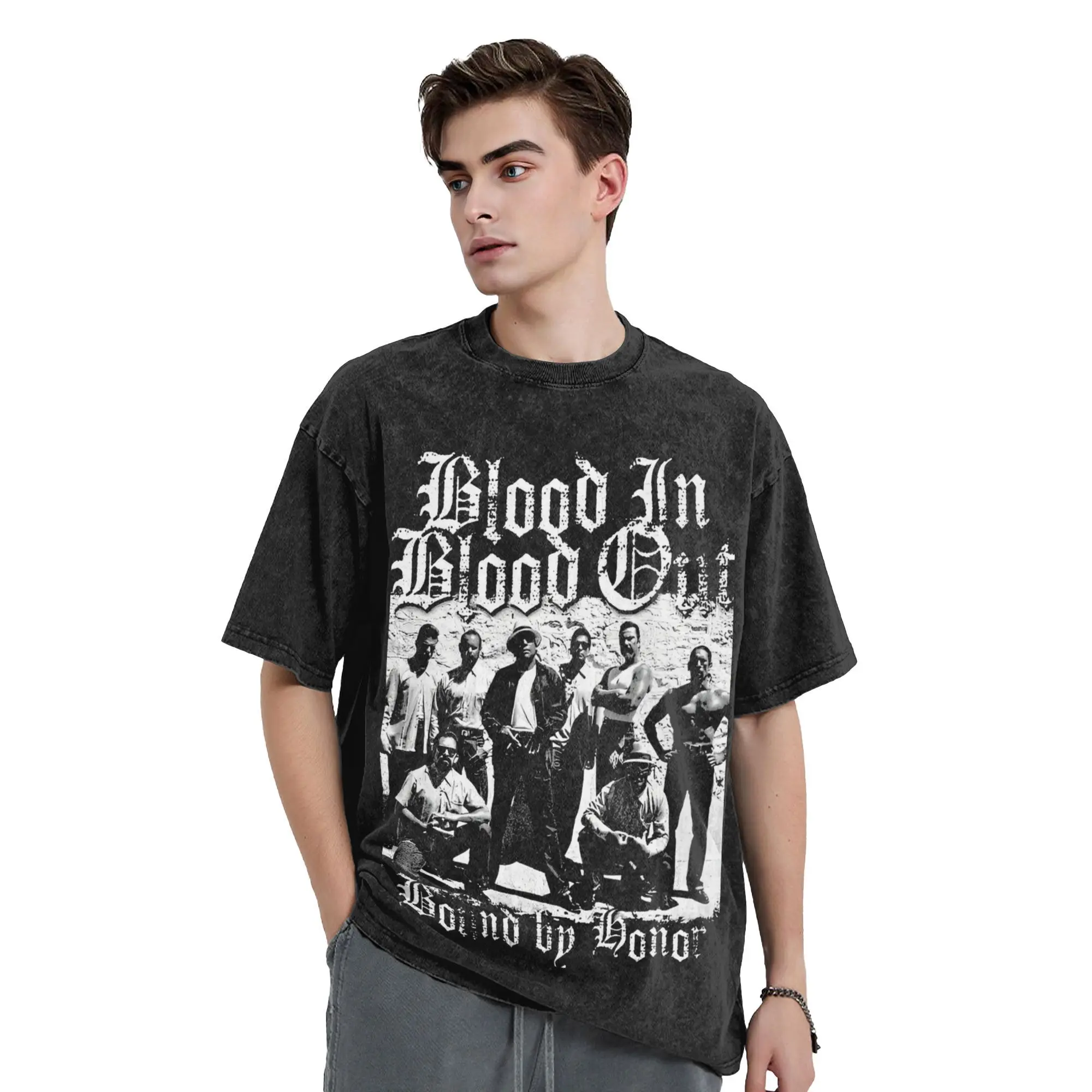 Фото Blood In Blood Out Vatos Locos Cult Футболка в стиле хип-хоп из стираного хлопка Oversize Футболка для мужчин и женщин Уличная одежда Летние топы Футболки №2