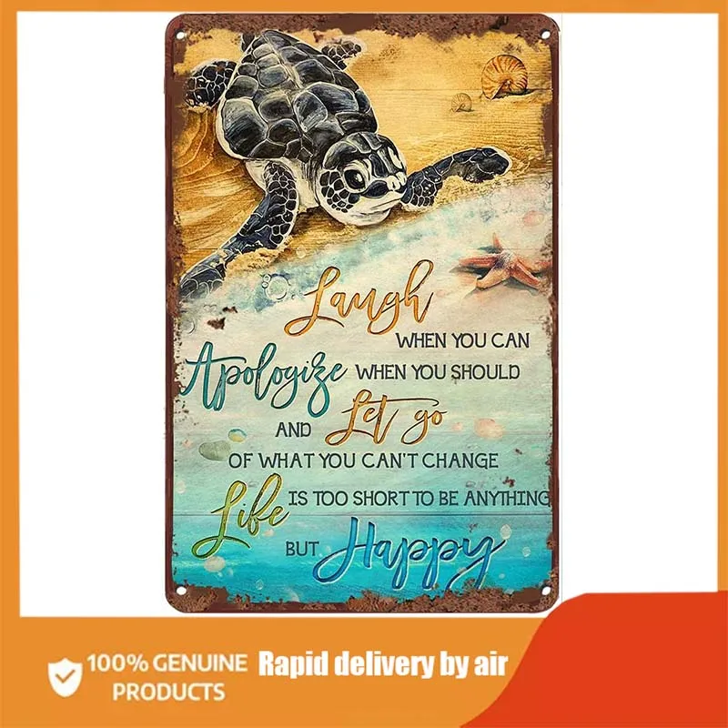 

Graman Creative Metal Tin Sign Life is Short Sea Turtle Funny Tin Sign Summer Wall Decor Farmhouse Decor for Home Cafes Office