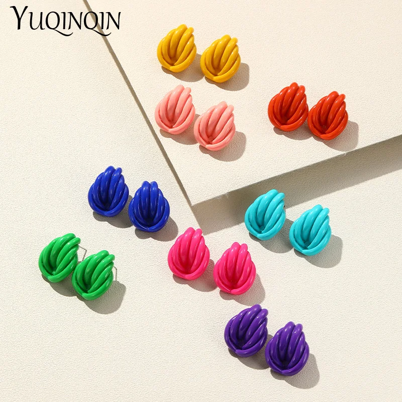 

New Big Colorful Stud Earrings For Women Korean Party Earring for Grils Geometric Resin Brincos Trendy Fashion Jewelry Gifts