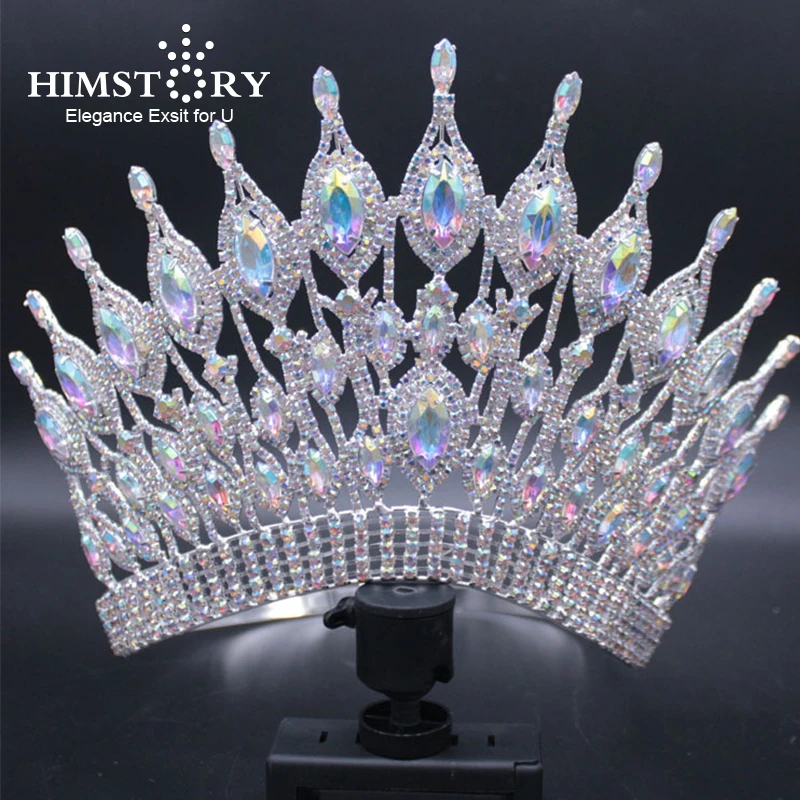 

Himstory Miss Universe Wedding Crown Queen AB Colorful Rhinestone Tiara Party Stage Show Hair Jewelry for Pageant