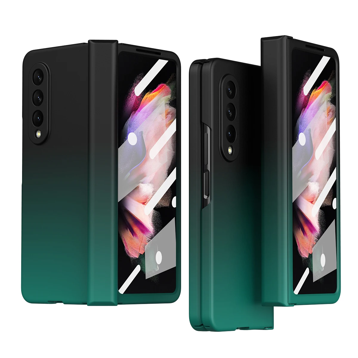 

Color Gradient Tritan Phone Case For Samsung Galaxy Z Fold 3 5G Hinge Cover For Samsung Z Fold 4 PC Case With Front Screen Glass