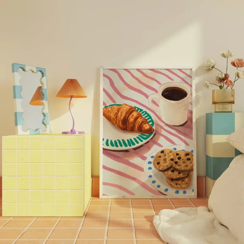 Художественная картина Городское кафе Шамоникс иллюстрация круассана и стразов