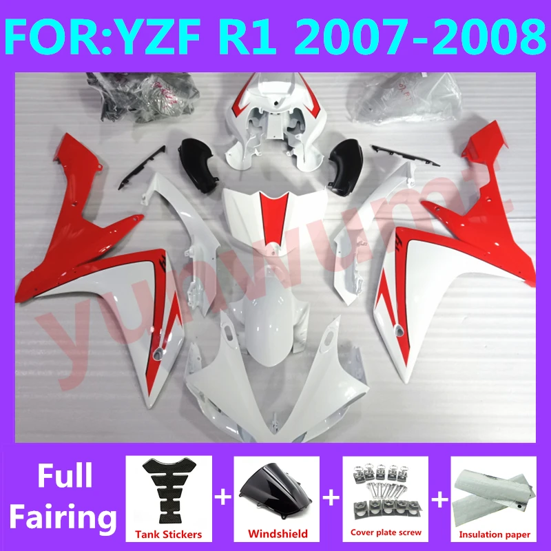 

Новинка, инъекционная форма ABS для мотоцикла, полный комплект обтекателей, подходит для YZF R1 2007, 2008 детской модели 07 08, Обтекатели для кузова, набор красных и белых цветов