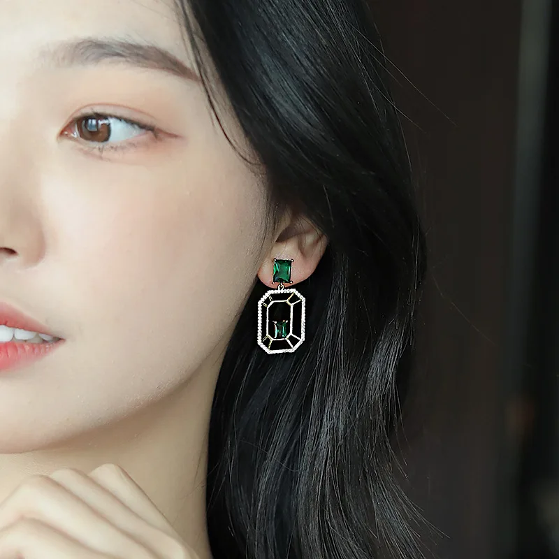 

JP10 S925 Серебряная игла в стиле барокко, микро инкрустированные геометрическими полыми квадратными серьгами, дизайнерские характерные серьги