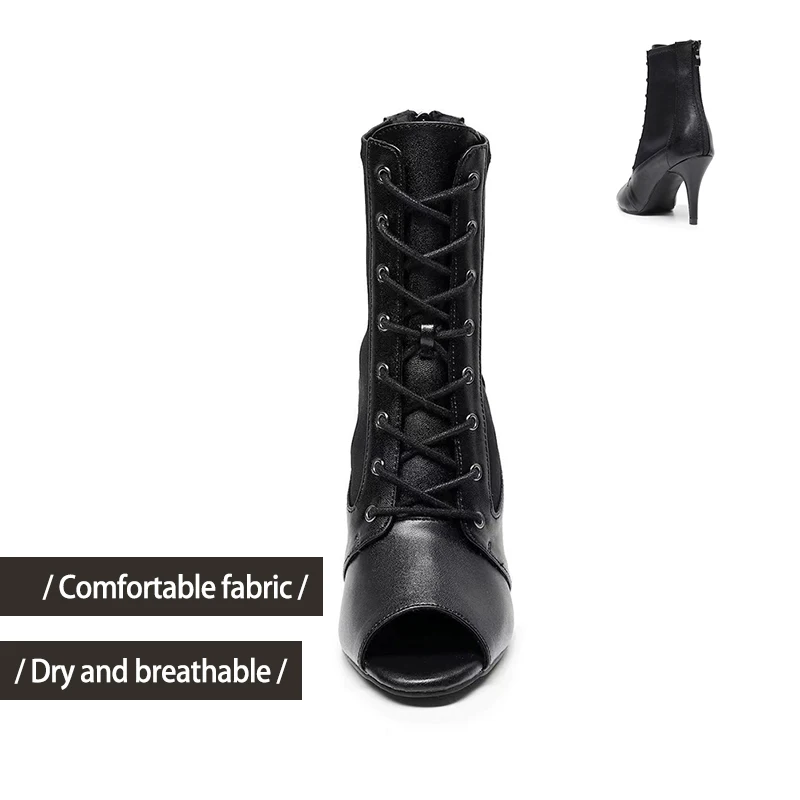 DKZSYIM Women Latin Dance Shoes High Heels Black Thin New Stilettos Sexy Boots For Women's Dancing shoes Ballroom